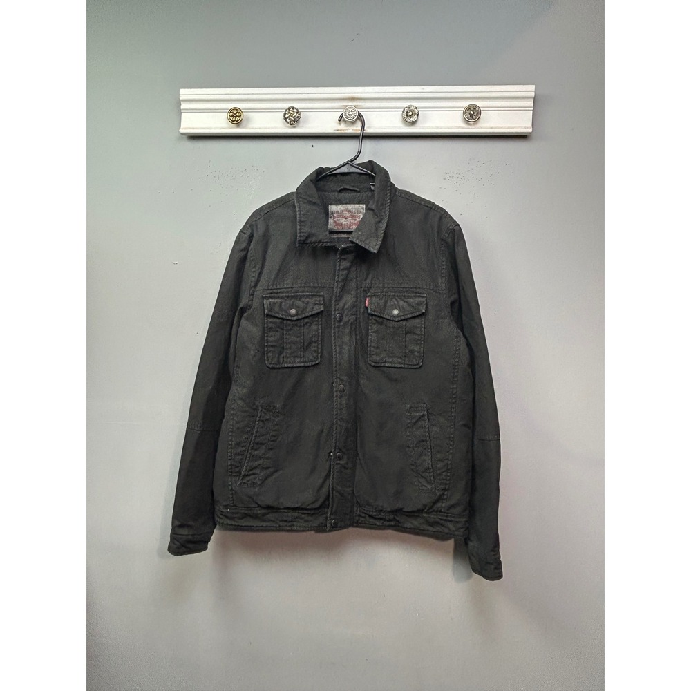 Levis Jacket Mens Medium Black Cotton Canvas Quilted Utility Military Retro